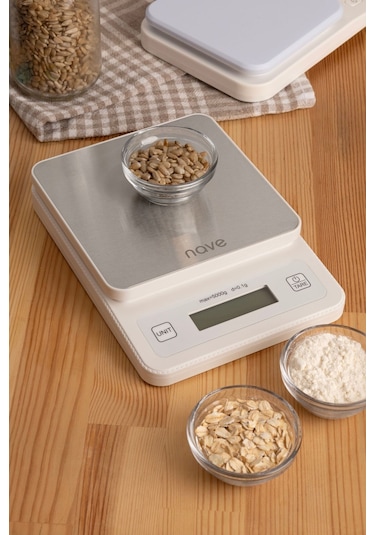 Nave K5073 Dijital Paslanmaz Çelik Mutfak Tartısı 5kg 0.1g Hassasiyetli Pilli Hassas Terazi Krom