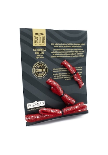 Cattie Özel Desenli Dokuma Kedi Göğüs Ve Uzatma Seti Kırmızı