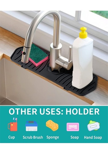 Createtech Silikon Sıçrama Önleyici Tepsi - Mutfak & Lavabo Koruyucu, Mat Siyah, Karavan & Çiftlik İçin Siyah