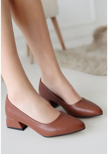 Desniy Taba Cilt Topuklu Ayakkabı Taba