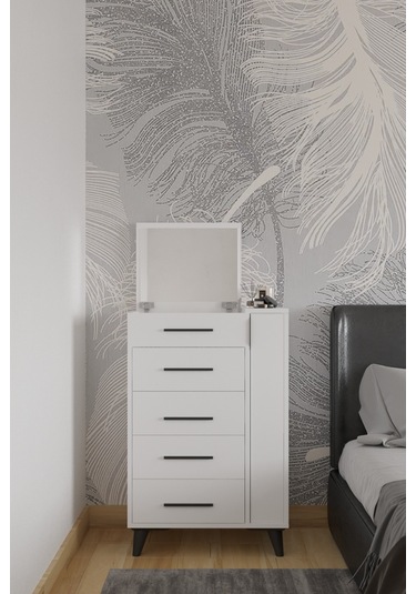 Rose Aynalı Makyaj Masası, Şifonyer, Etijer, Çok Amaçlı Takı Dolabı, Beyaz Beyaz