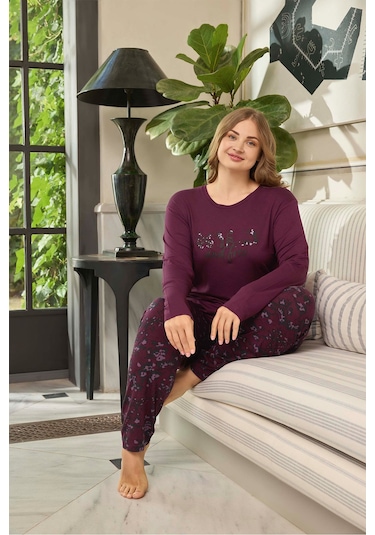 Aydoğan Kadın İnci Büyük Beden Wıld Vişneçürüğü Pijama Takım 0659 Bordo