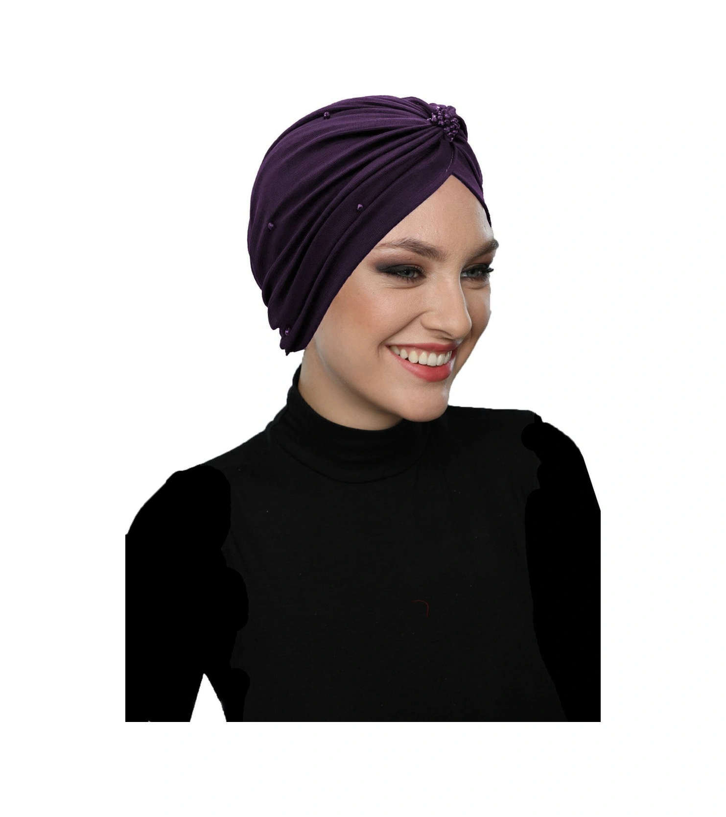 Kristal Tüllü Astarlı Mor Hazır Türban Tesettür Abiye Bone Mor