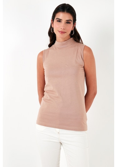 Lela Pamuklu Kolsuz Dik Yaka Bayan T Shirt 5865710 Bisküvi