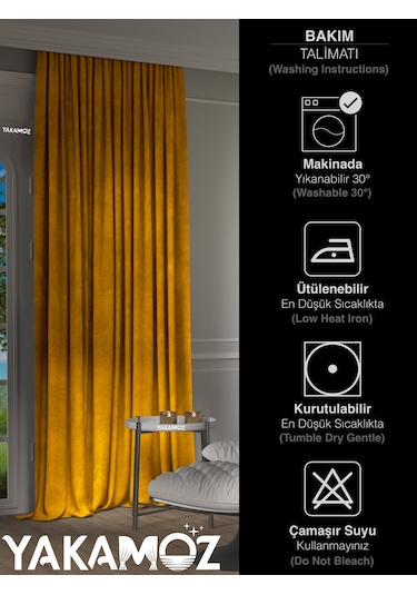 Yakamoz Kadife Görünüm Balpeteği Sarısı Ada Fon Perde Ekstraforlu Velvet Touch Serisi Balpeteği Sarısı Bal Peteği Sarısı