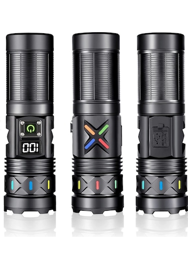 Bedotech Bd-5 30w Tg Led Alüminyum Alaşımlı Zoomlu Type-c Dijital Göstergeli Şarjlı El Feneri Çok Renkli