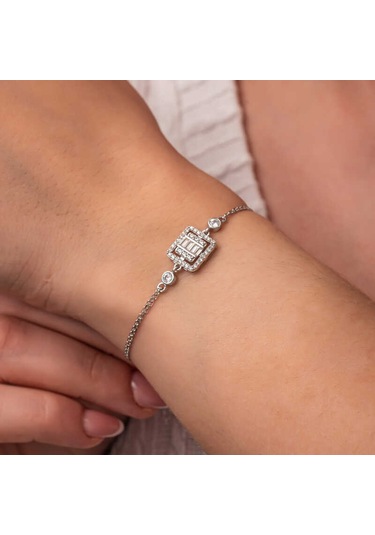 Gümüş Kare Baget Taşlı Kadın Bileklik Gümüş