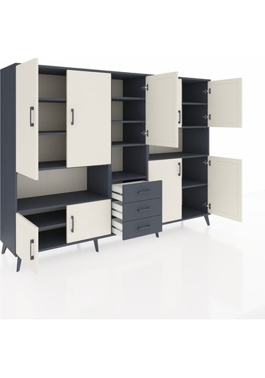 Hyperion Dolap 13 Raflı 3 Çekmeceli 9 Kapaklı 220x44x163 Antrasit Antrasit-aytaşı/antrasit