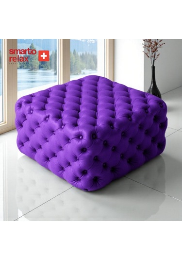 Smarto Relax Puf Poschiavo Ayaksız Kapitoneli Dekoratif 100x100x45 Cm Mor Mor