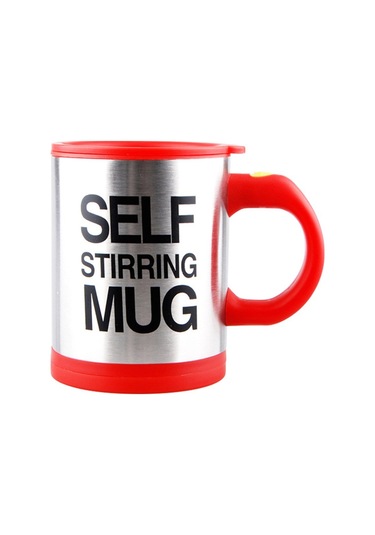 Kişiye Özel Kendini Karıştıran Mikser Kupa Termos Bardak Kırmızı - Self Stirring Mug Saydam
