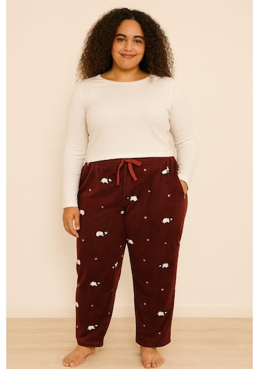 Kadın Büyük Beden 401 Cepli Polar Tek Alt Bordo Bordo