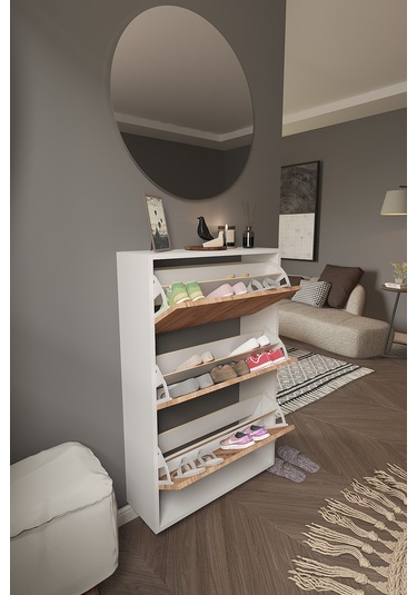 Dekorfim DF08101KAC Ayakkabılık Raflı Ayakkabılık 3 Bölmeli Kapaklı Ayakkabılık