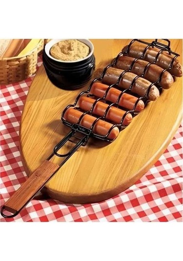 Pazly Paslanmaz Çelik Sosis Izgara Seti, Taşınabilir Pratik Mangal Aparatı, 48.5x9cm Siyah Siyah