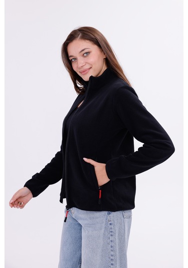 Monox Kadın Slim Fit Tam Fermuarlı Polar Ceket Siyah