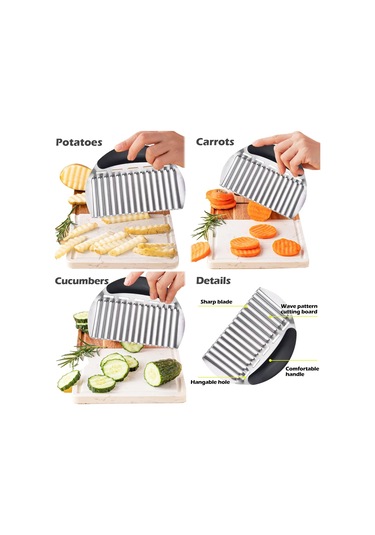 Büyük Kırışık Kesici Patates Kızartması Kesici, Büyük Kırışık Patates Kesici Dalgalı Doğrayıcı, Paslanmaz Çelik Dalgalı Dilimleyici Havuç Sebze İçin Saplı Kırışık Kesme Doğrama Aletleri Gold