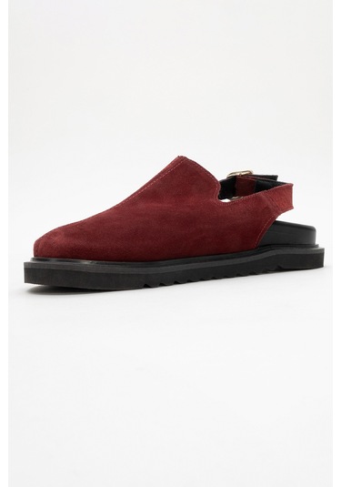 Laby Bordo Süet Hakiki Deri Kadın Sandalet Bordo