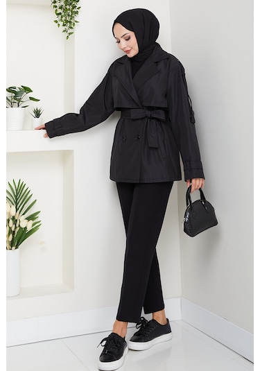 Nehar Rüzgarlıklı Astarlı Trenç 1621 - Siyah Siyah