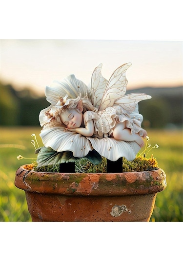 Beyaz Lotus Peri Bahçesi Kazığı Akrilik Çiçek Saksısı Dekorasyonu