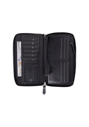 Bloomporter Obsidian Black Hakiki Deri Telefon Bölmeli Cüzdan Siyah