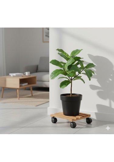 Ahşap Saksı Altlığı Tekerlekli 1