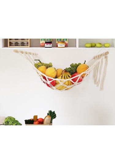 Xindoker Punch-free Ahşap Ve Pamuk Mutfak Sepeti - Havlu Dokulu Sebze-meyve Askısı, Havalandırıcı, Yer Tasarrufu, Yıkama Eliyelir Bej