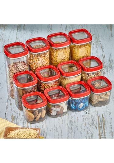 Ceronni Bonny Erzak Saklama Kabı 3lü Set 1,8lt - 1lt - 600ml Kırmızı Kırmızı