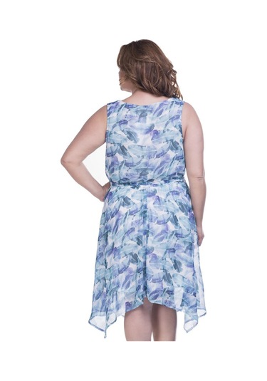 Yaprak Desenli Şifon Astarlı Elbise-49 Açık Mavi