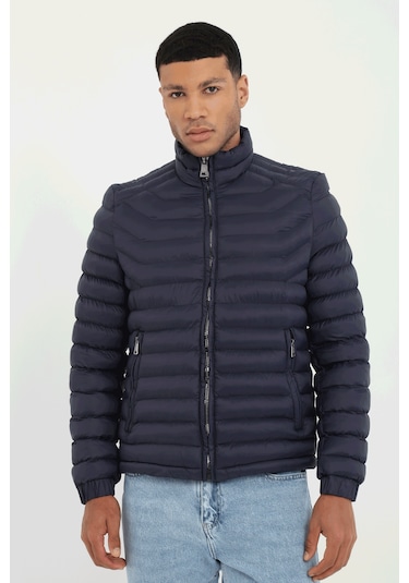 Lacivert Kapitone Slim Fit Erkek Mont-25286 Lacivert