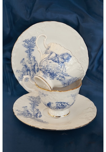 Altın Yaldızlı İngiliz Desen Bone 2 Kişilik Kahve Fincan Takımı-m