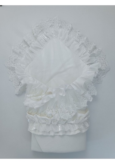 Dantelli Bebek Battaniyesi %100 Pamuklu Doğal Organik Uyku Kundağı Hediyelik Yenidoğan Mevlütlük Ekru