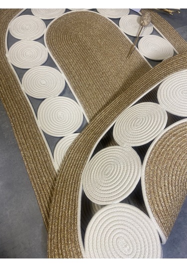 Cookie Jüt Hasırlı El Örgüsü Kilim Krem - Bej