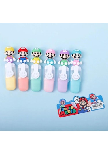 Süper Mario Karakter 6lı Fosforlu Kalem Seti 6689 Pastel Ultramarin