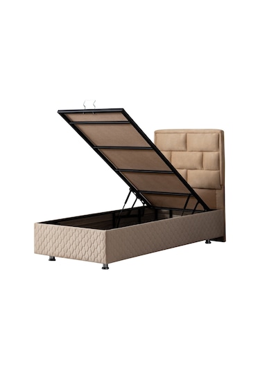 Setaymobilya Diego Tek Kişilik Bej Baza + Başlık + Deluxe Ortopedik Yatak