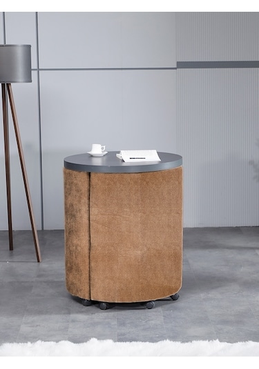 Marvel Tezgahlı Depolama Alanlı Tekerlekli Nubuk Kumaş Puf - Bench4