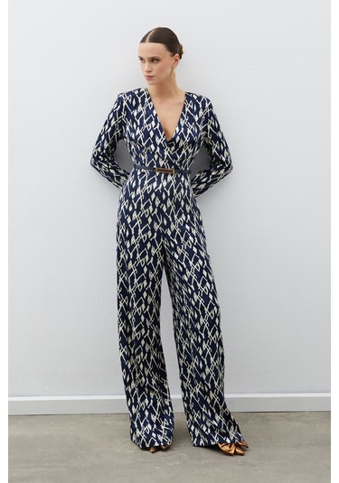 Sateen Desenli Saten Tulum - Lacivert