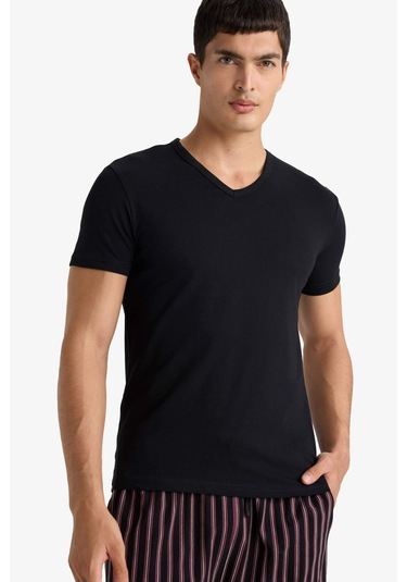 Defacto Slim Fit Dar Kesim V Yaka Üst L4884az25aubk27 Siyah