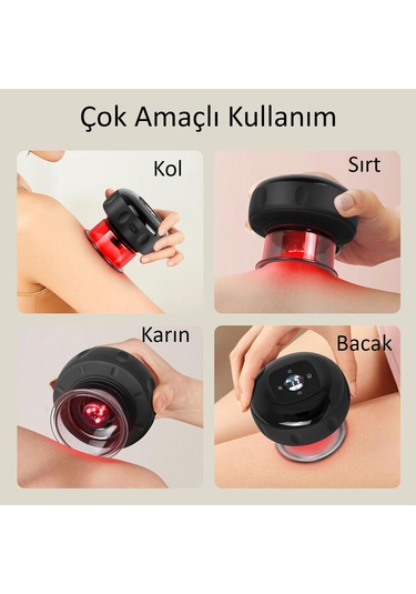 Valkyrie Şarjlı Kupa Çekme Vakum Masaj Aleti Selülit Giderci Hacamat Cihazı Isıtıcılı Siyah