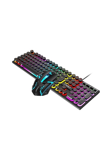 Valkyrie T-Wolf TF270 Rainbow İngilizce RGB Mekanik Hisli Gaming Klavye Mouse Seti