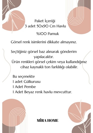 3 Lü Renkli El Yüz Havlu Seti %100 Pamuklu Natural Harmony Pembe