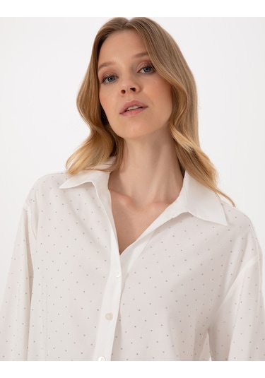 Pierre Cardin Kadın Beyaz Gömlek Desenli 50313639-vr013 Beyaz