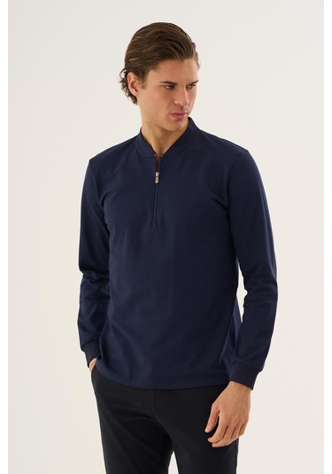 Yarım Fermuarlı Erkek Sweatshirt Lacivert
