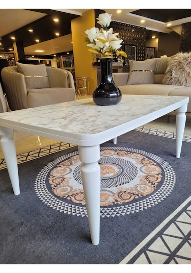 Akset Orta Sehpa Lüx Beyaz Mermer Full Beyaz