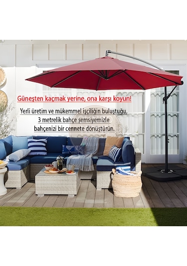Gunbo Home 3 Mt 8 Kaburga Full Demir 21 Kg Bordo Bahçe Şemsiyes