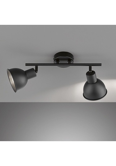 Rsylight Retro Rustik Metal 180 Derece Hareketli Siyah 2 Li Spot Avize Siyah
