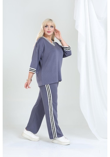 Şeritli Takım Oysho Modal Kumaş Şeritli Yumuşak Dokulu M-6xl Gri