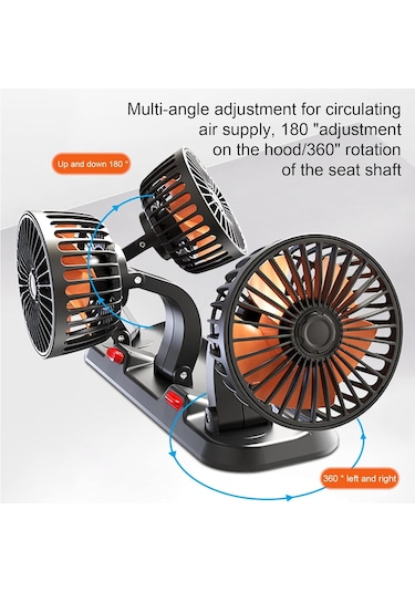 Araba Fan Üçlü Kafa 5/12/24v -3 Güç Boyutları Ve 360 Derece Rotasyon -yaz Aksesuarları. Yüksek Hava Akışı