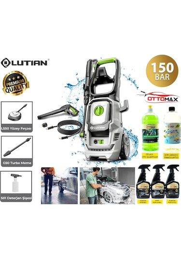 Rowermax Lutian 150 Bar Yüksek Basınçlı Yıkama Makinası Aksesuarlı 5 Parça Deterjan Setli