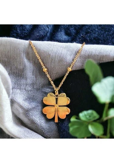 Xbaby Boncuklu Zincirli Yonca Çelik Gold Kolye Gold