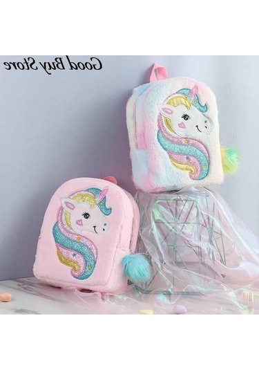 Maoyaya Jl Kızlar İçin Sevimli Unicorn Tasarımı Peluş Sırt Çantası - Çok Renkli