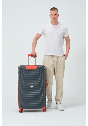 Keo-plus Gri-turuncu Büyük Boy Silikon Kırılmaz Pp Valiz Gri - Turuncu